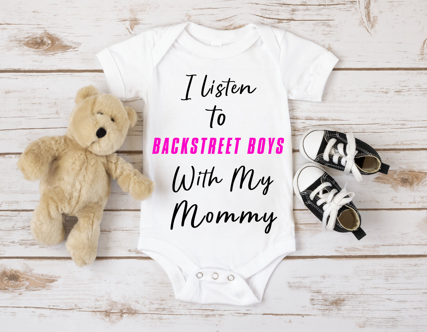 I Listen to Backstreet Boys with Mommy Baby Onesie