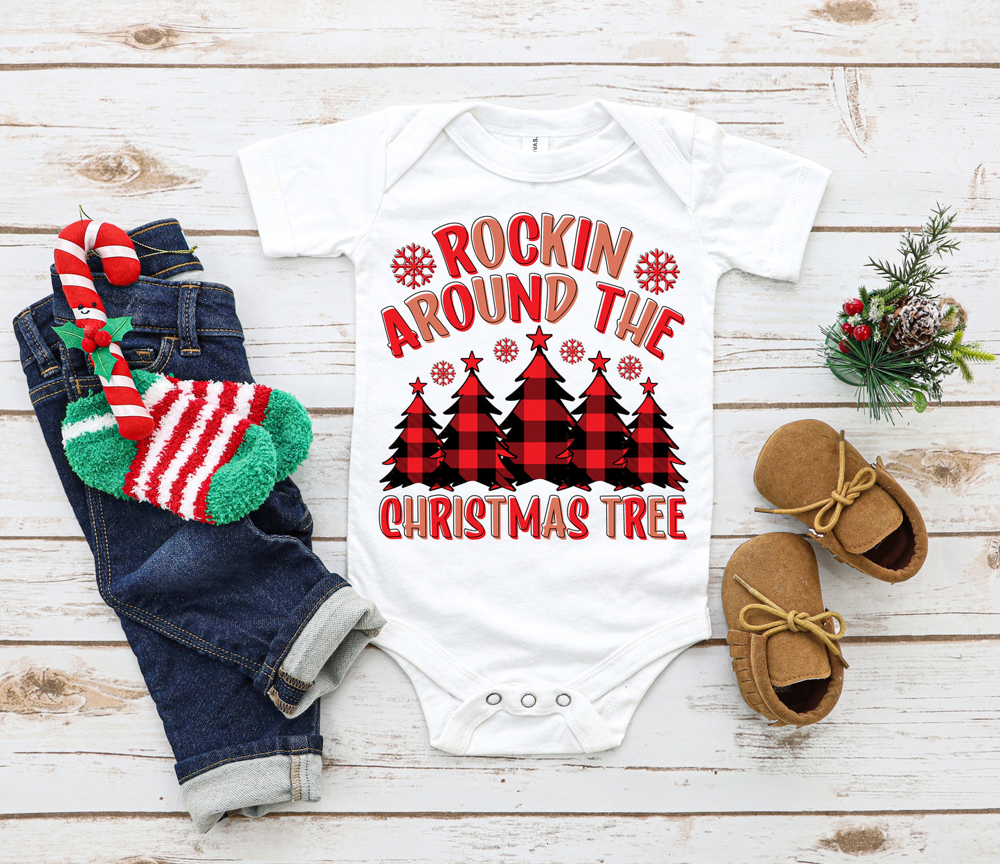 Rockin Around The Chritsmas Tree Baby Bodysuit