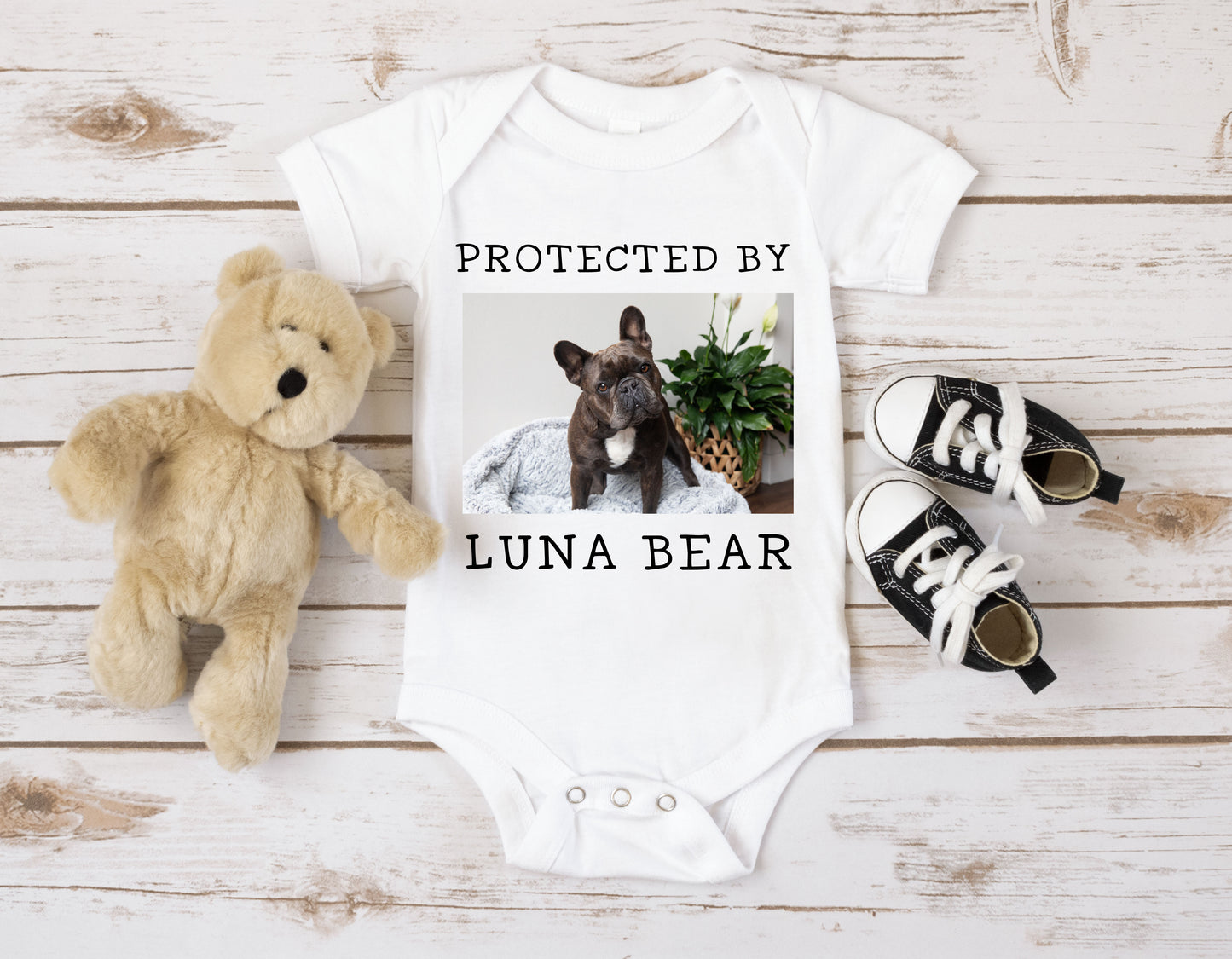 Protect By Dog Baby Bodysuit | Unique Baby Shower Gift | Best Baby Gift